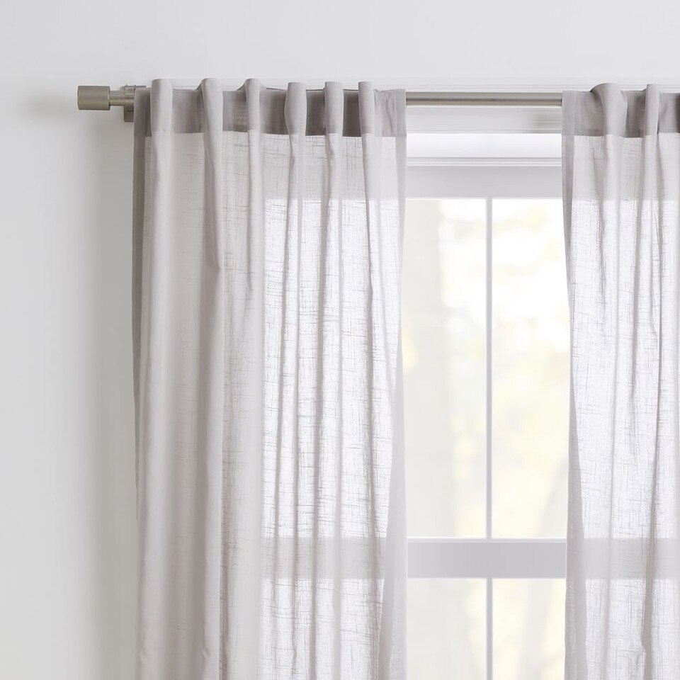 Sheer Crosshatch Curtain (Set of 2) Stone Grey West Elm UK